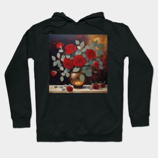 Red Roses and Eucalyptus Leaves in a Gold Vase Hoodie